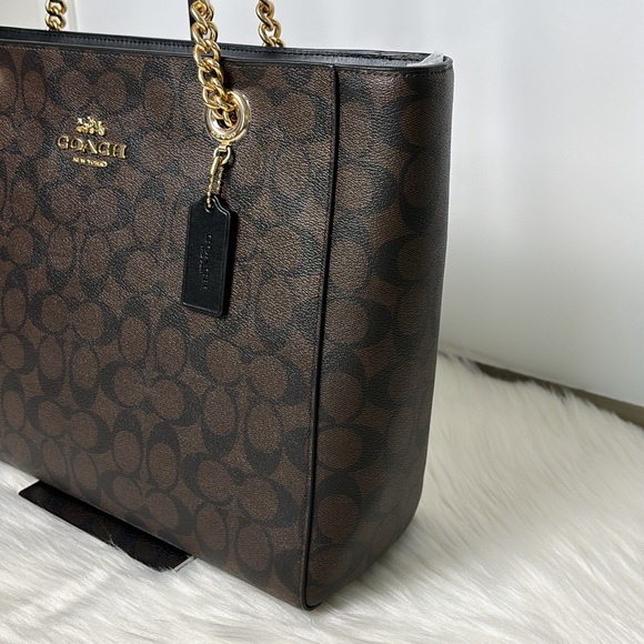 NWT💃Coach Marlie Tote In Signature Canvas Brown Black - Picture 3 of 8